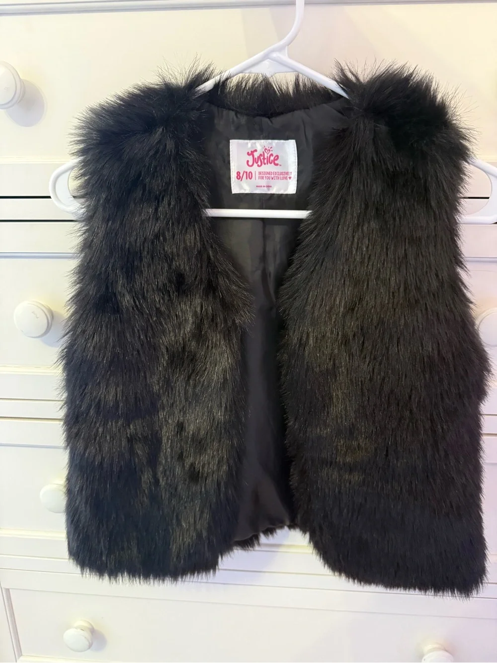 Justice Black Faux Fur Vest Girls Size 8/10